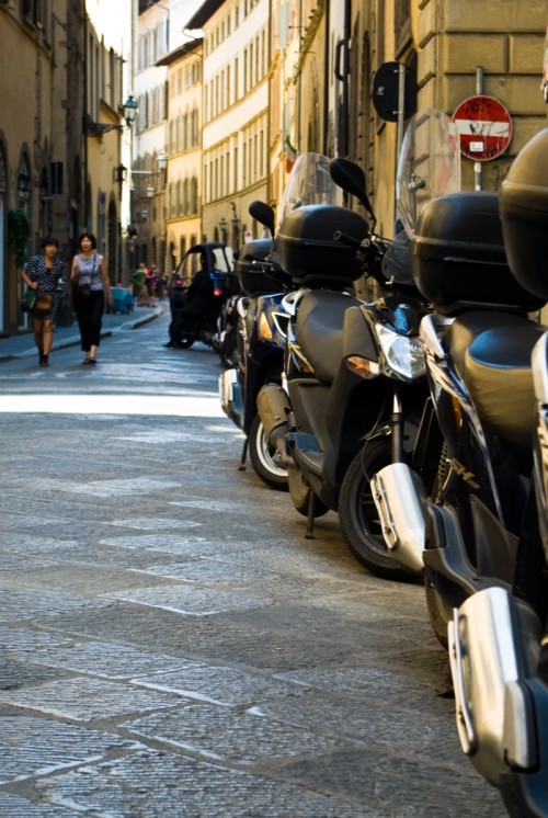 Scooters lined up in Florence, Italy