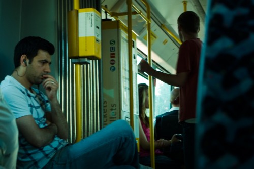 Locals on a tram in Berlin, Germany