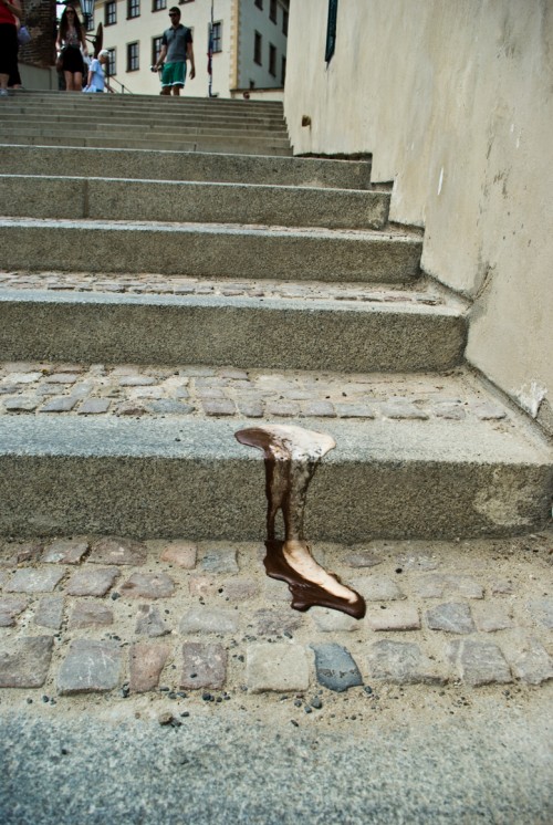 Melted Ice cream on steps in Prague, Czech Republic