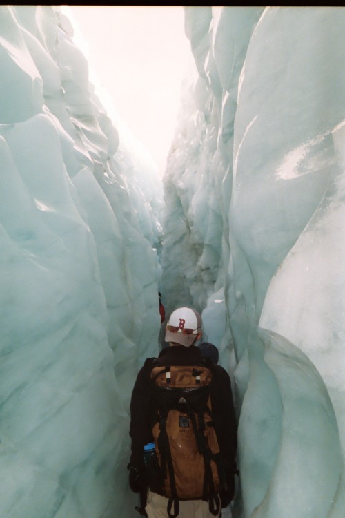 Walking in a crevasse on Fox Glacier