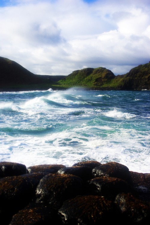 Crashing waves at Giant's Causeway in Ireland